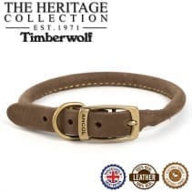 Timberwolf Round Dog  Leather Collar Sable (Various Sizes)