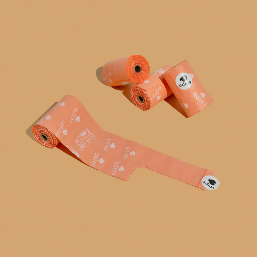Adios Compostable Poo Bags With Handle Coral Pink 60 Bags