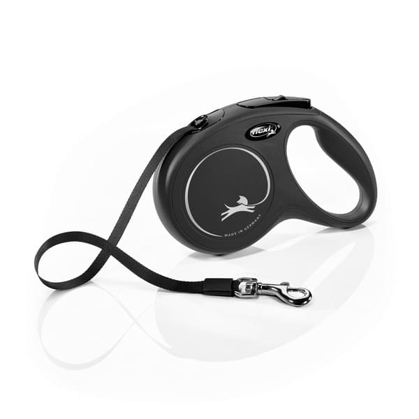 Retractable Dog Lead, Flexi Classic Tape 5M Black (Various Sizes)