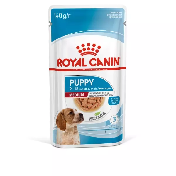 Royal Canin Medium Puppy Wet Food 140g Multi Pouch Box