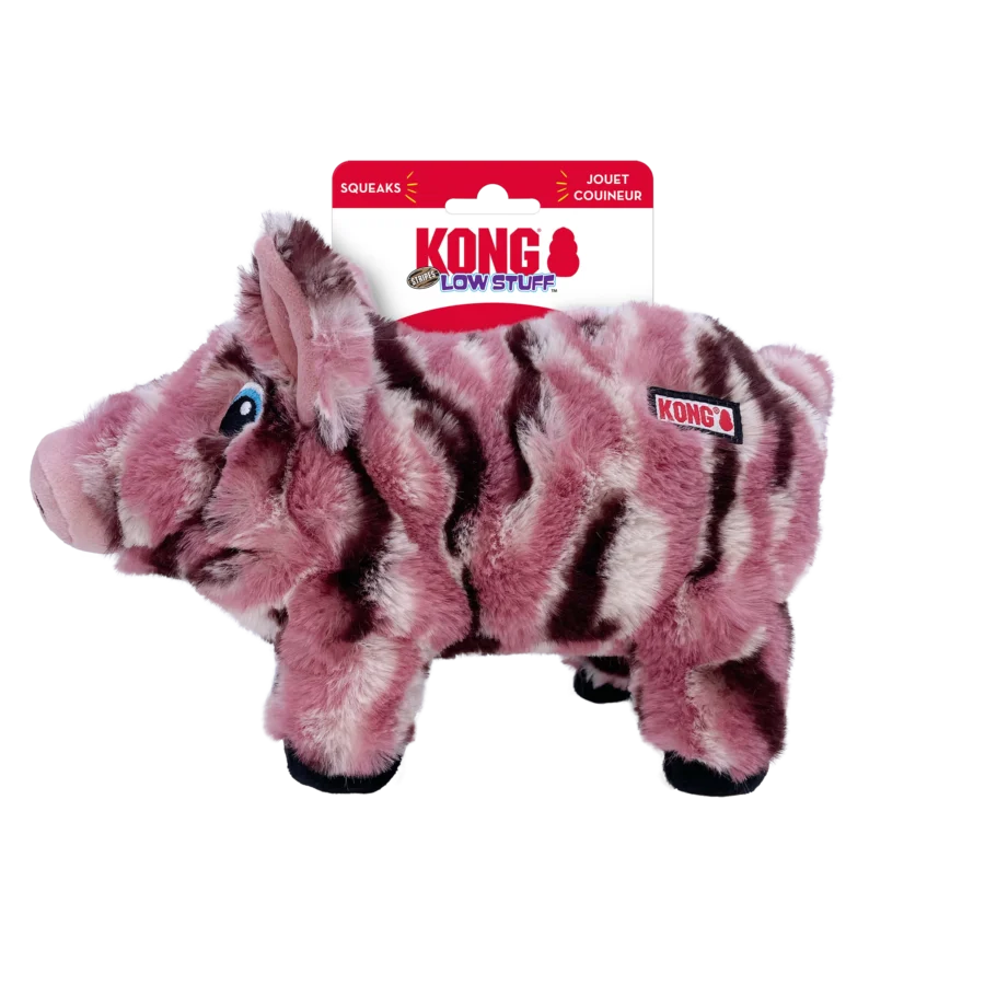 Kong Low Stuff Stripes Pig Squeaky Plush Dog Toy Medium