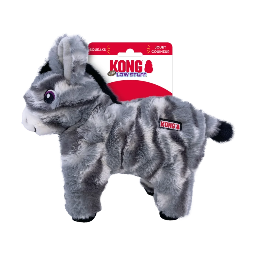 Kong Low Stuff Stripes Donkey Squeaky Plush Dog Toy Medium