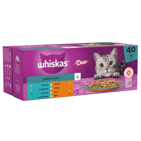 Whiskas Adult Cat Pouches Duo Surf & Turf in Jelly 40x85g