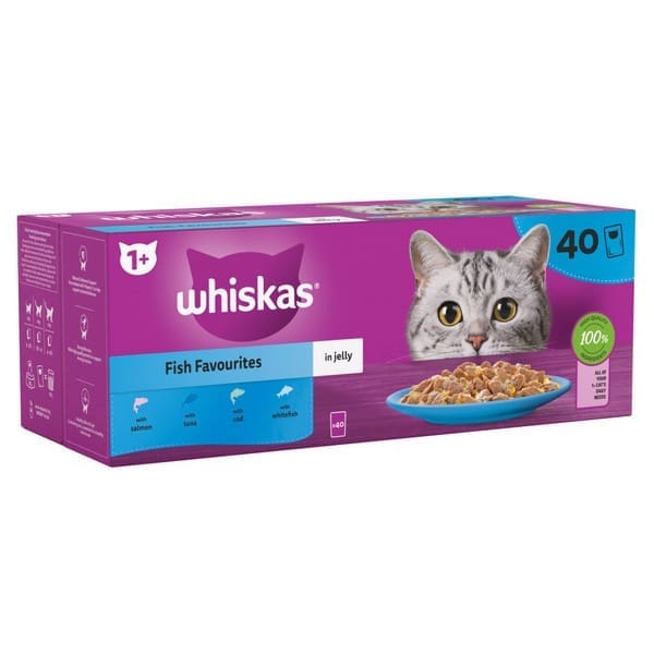 Whiskas Adult Cat Pouches Fish Favourites in Jelly 40x85g