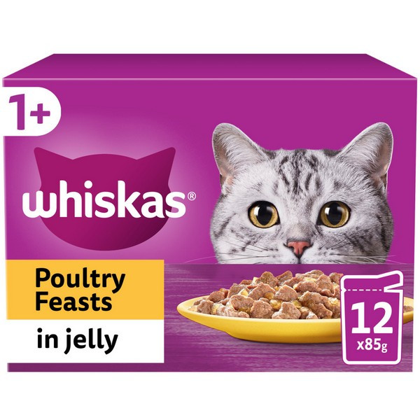 Whiskas Adult Cat Pouches Poultry Feasts in Jelly 12x85g