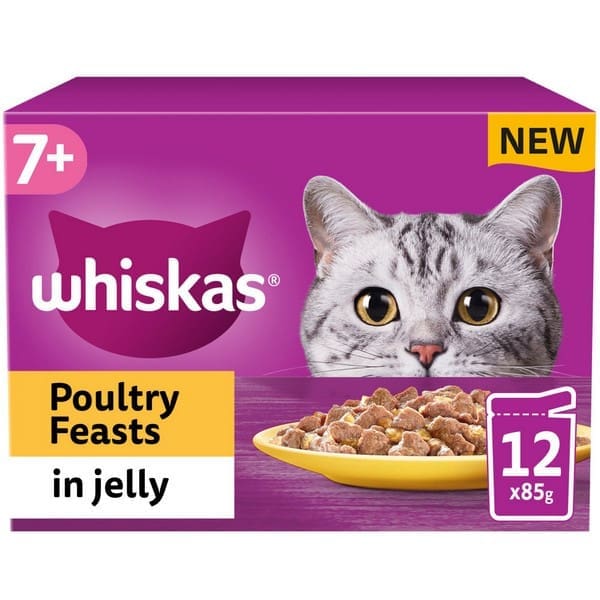 Whiskas 7+ Cat Pouches Poultry Feasts in Jelly 12x85g