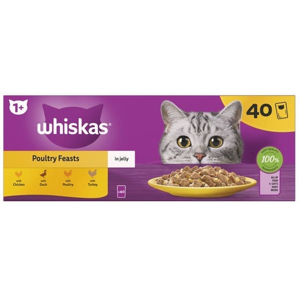 Whiskas Adult Cat Pouches Poultry Feasts in Jelly 40x85g